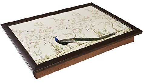 Penguin Home® Bandeja Acolchada para el Regazo|Diseño-Pavo Real Beige y Verde|Bandeja Acolchada portátil para Servir el Desayuno|Tamaño-XL||49.5x35x8cm o 19.5x13.8x3.14inches