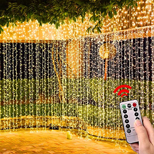 CUQOO Warm White 300 LED Curtain Light with Remote - Smart Christmas Window Lights for Home & Garden, Christmas Lights Indoor Outdoor LED String Light, Stunning & Powerful