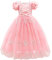 Robe Cendrillon, Raiponce pour petite fille - robe longue en dentelle et tulle à épaules dénudées pour anniversaire, carnaval, Noël, Halloween, mariage - rose clair (6 à 7 ans)