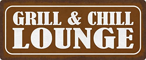 Metall Schild 27x10cm Grill & Chill Lounge grillen Sprüche Blechschild