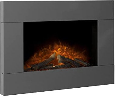 Adam Carina Electric Wall Mounted Fire with Logs& Remote Control in Satin Grey, 32 Inch