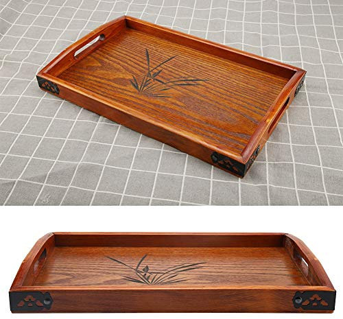 Bandejas de Madera con Asas, Bandeja de Madera para Servir, Bandeja de Té/bebida Marrón, Bandejas Rectangulares de Madera para Servir con Asas, Bandeja para Servir la Cena Utilizada en el Dormitorio,