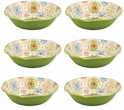 UP ware Melamin-Schüsseln 6er-Set, BPA-frei, spülmaschinenfest, runde Schüsseln, Geschirr, Küchenschüsseln für Nudeln, Reis, Suppe und Salat, 19,1 cm große Schüsseln (Ikat-Palme)