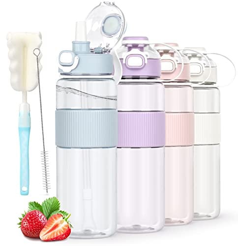 AOHAN Water Bottle with Straw, Sports Water Bottle 1l with Bottle Brush and Sticker, Leakproof Drinks Bottle, BPA Free Clear Water Bottle Ideal for Running Gym School Office and Outdoor Activity