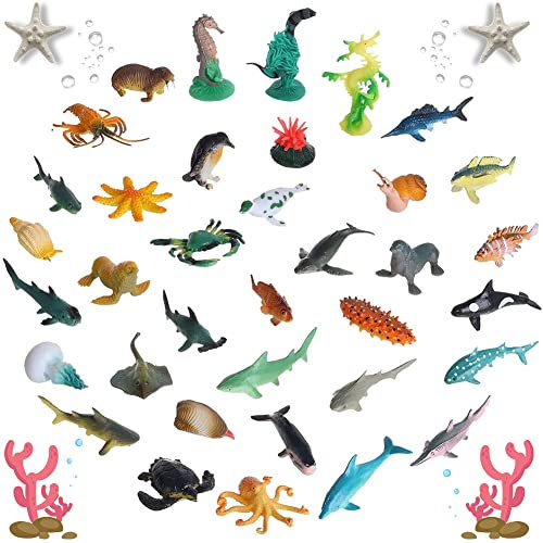 Nesloonp Realistische Meerestiere Figuren Set 36 Stück Tierfiguren Enthält Blauwal, Delfin, Buckel usw, Badespielzeug, Lernspielzeug Ostern für Kinder
