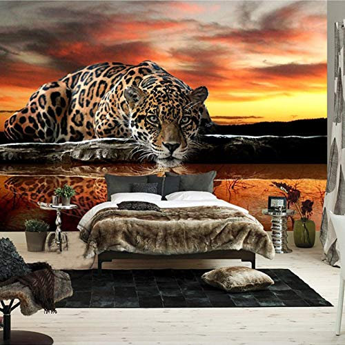 YABAOST Waterproof Pvc Fototapete Xxl 400X280Cm Selbstklebend 3D Wandbilder Sonnenuntergang Himmel Leopard 3D Fototapeten – Wandbild Dekoration Foto-Tapete Wandtapete Fotoposter Wanddeko