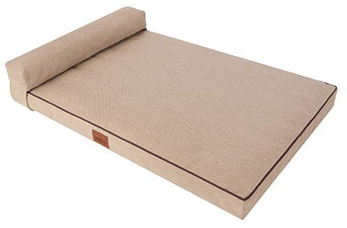Hundematratze Hundebett für kleine mittelgroße und große Hunde - Haustierbett Hundeliegen Kissen für Hunde - Hundekissen mit verstellbare Kopfstütze - Bezug abnehmbar und waschbar - Größe: L - Beige