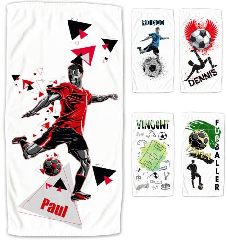GRAZDesig Fußball Handtuch mit Namen personalisiert | Saugstarkes Badetuch für Jungen Strand-Tuch mit Fußball Motiv für Kicker, für Schwimmunterricht 70x140 cm