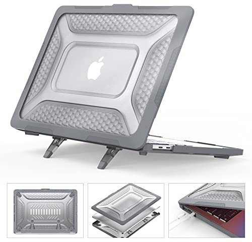 SEYMCY Compatible with MacBook Pro 13 inch Case M2 M1 2022 2020 2018 | Hard Shell with Stand, Anti-Crack, Anti-Scratch, Anti-Fingerprints, Model A2338 A2289 A2251 A2159 A1989, Grey