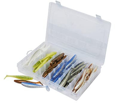 Abu Garcia Paddletail Soft Lure Ki – 60 Gummiköder in einer Reihe bewährter und erprobter Farben, perfekt für Barsch, Hecht und Zander, tolle Schwimmaktion, inklusive Tackle Box
