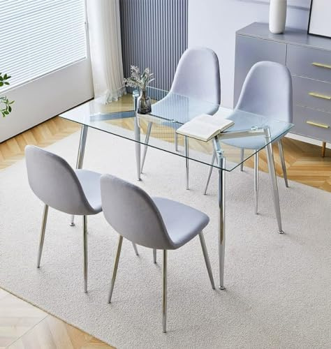 Hallowood Furniture Cullompton Glass Dining Table and Chairs Set 4, 120x75