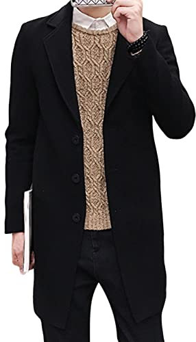 SHINROAD Trench long coupe-vent pour homme - Manteau d'affaires d'hiver à col rabattable - Veste de rue - Noir - 4XL