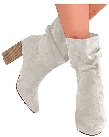 Kobilee Stivaletti Donna Invernali Comode Bassi Autunnali Ankle Chelsea Boots Morbidi Cowboy Chunky Stringati Anfibi Stivaletti Scamosciati con Tacco Eleganti Pelle Stivali Calzino