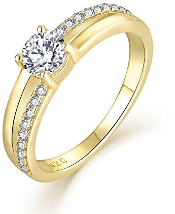 YL Ring Damen Verlobungsring 925 Silber mit 18K Gold Zirkonia Ringe Eheringe Antragsring für Frauen(Größe 50