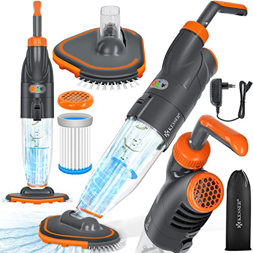 KESSER® Poolsauger mit Akku | elektrisch Pool Bodensauger Handsauger | Poolreiniger mit Filter & 2-Geschwindigkeits-System | Handsauger Reinigungsset kabellos bis zu 25 m³, Orange