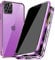 PingGoo Privacy Magnetic Case for iPhone 13 Pro Max, Anti Peep Tempered Glass Full Body Case, Front & Back 9H Tempered Glass, Privacy Screen Protector Metal Frame Anti Spy Case Cover, Purple