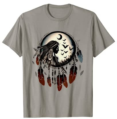 Traumfänger, Schamanen, Frau Power, Mond, Federn, Mandala T-Shirt