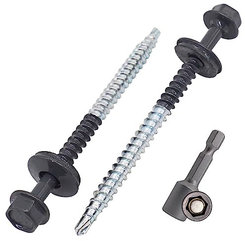 SKIR'CO (50 pièces) Vis Toiture Peintes 4,8 x 70 mm, Tête Hexagonale, Vis Autoperceuses Avec Rondelles EPDM (Gris Graphite, RAL 7024)