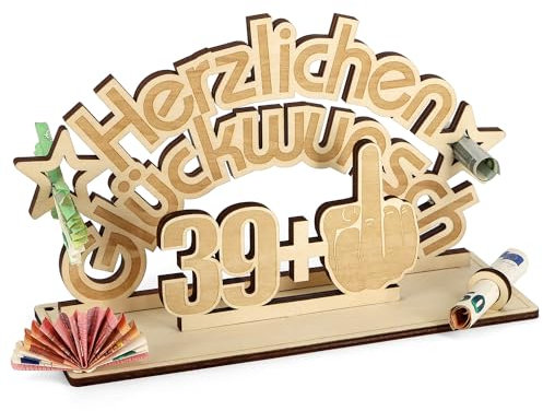 Giftota - Lustig 40 Geburtstag Geldgeschenk Holz - Geburtstagsgeschenk - 39 + 1 - Gästebuch aus Holz - 40. Geburtstag Deko - Geschenke für Frauen,Männer, Freunde