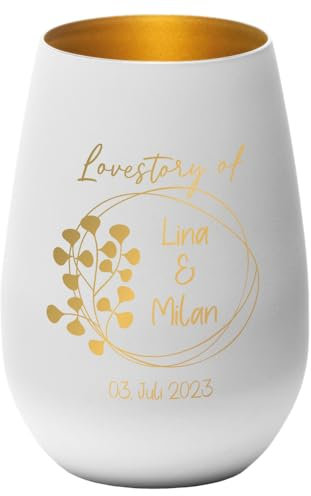 Geschenke.de Windlicht Hochzeit Lovestory personalisiert – Teelichthalter mit Gravur zur Hochzeit – Geschenkidee für das Brautpaar – Hochzeitsgeschenk