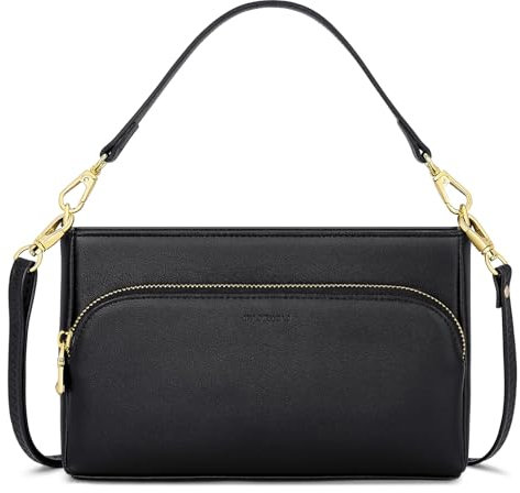 Handytasche mit Geldbörse zum Umhängen, Damen Umhängetasche Klein, Crossbody Bag Leder mit Zwei Riemen