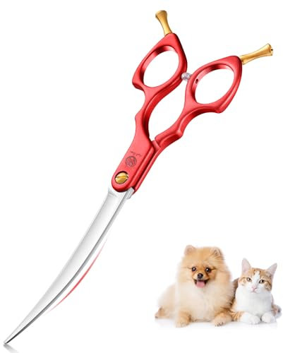 Purple Dragon 6.5 Zoll Hundeschere Fellschere Gebogene Für Hunde und Katze Grooming Schere mit Ultraleicht Weltraum Aluminium Griff,JP 440C Steel Profi Fellschere Hunde für Hundefriseur und Anfänger