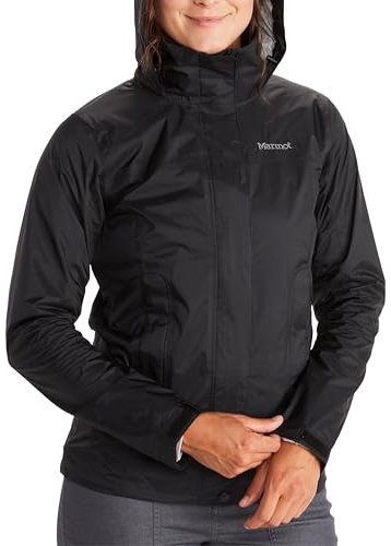 Marmot Damen PreCip Eco Jacket, Wasserdichte Regenjacke, winddichter Regenmantel, atmungsaktiver, faltbarer Hardshell Windbreaker, optimal zum Fahrradfahren und Wandern, Black, S