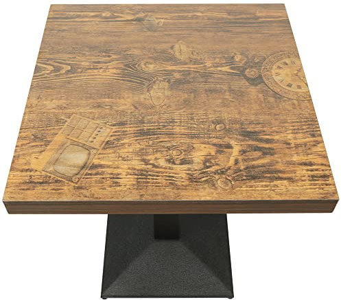 HUOLE Table de Bar, Table à Manger, Table carrée Industriel Rétro, Table de Bar Bistrot carrée en Bois avec Pied Central, Charge maximale 120KG, (60 x 60 x 75 cm (Horloge))