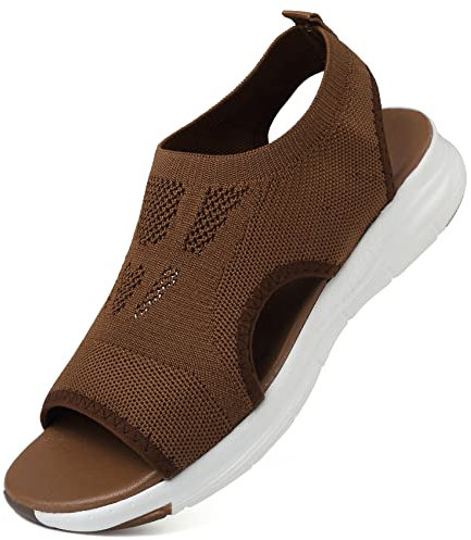 Unitysow Sandales Plats Bout Ouvert Femme Été Mode Orthopedique Slides Confortable Léger Sandales de Plage Marche,Marron,39 EU