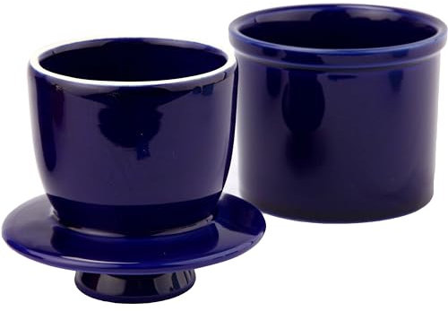 Round Butter Crock with Counter with Water Line for Fresh Spreadable Butter - Butter Keeper with Lid - Butter Dish Housewarming Gift - Navy Blue