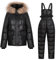 Zweiteiliges Outfit für Damen, Winter-Einteiler, Ski-Anzug, Outdoor-Ski-Overall mit Kapuze, Pelzkragen, Schneeanzug, Outdoor-Sportmantel, Schwarz , M
