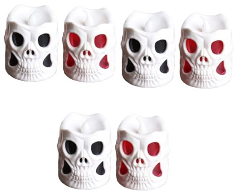MAGICLULU 6 Stk Kerzenlampe Led Lichter Teelichter Kerze Schwarze Augen Partydekorationen Glitzerdekorationen Skelett Kerzenlicht Halloween Requisiten Weiß