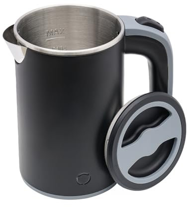 Kleiner Wasserkocher 800ML Mini Teekocher 600Watt Reise-Wasserkocher Edelstahl Elektrisch Tragbarer Wasserkocher Mini Wasserkocher Reisewasserkocher (Schwarz)