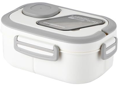 SDFNBRA Bento Lunch Box with Tableware, 1200ML Lunch Box-Double Layered 6 Compartment Bento Box, Built-in Utensil Set, Leak-Proof (White)