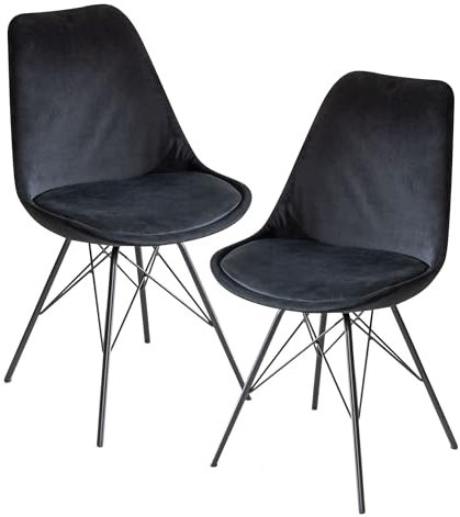 FineBuy Esszimmerstuhl 2er Set Samt Küchenstuhl mit schwarzen Beinen, Schalenstuhl Skandinavisches Design, Polsterstuhl mit Stoffbezug, Stuhl Gepolstert