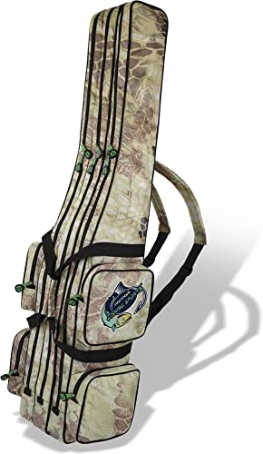 normani Rutentasche Rod Case Angelkoffer Futteral mit 2, 3 oder 4 Ruten-Fächern, Verschiedene Längen wählbar - stark wasserabweisender Fishing Rucksack Wood Camo 3 Innenfächer 160 cm
