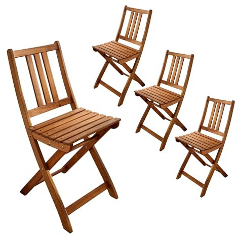 Loreno Blossom - Gartenstuhl 4er Set Klappbar Holz aus massivem Akazienholz - Balkonstuhl Holz, Robust & Pflegeleicht - Ideal für Garten & Terrasse