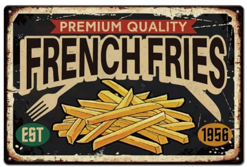 SUPERDANT Metallschild Pommes Frites Blechschild Fast Food Vintage Schild Kino Geschäft Eisendekoration Bar Restaurant Metallplakette Retro Blechschild Für Bar Kino Cafeteria