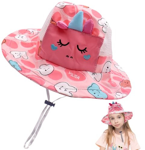OFKAFEZV Einhorn Strandhut für Kinder, Einhorn Sonnenhut, Rosa Einhornhut, Einhorn Hut Kinder, Baby Kinder Sonnenhut, Weiche Strand Hüte Hut des Breiten Krempe Fischers für 2-8 Jahre Kleinkind