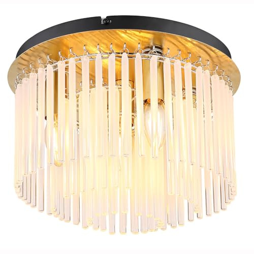 GLOBO 15698DM - Lámpara de techo con pantalla de cristal, diámetro de 32 cm, color negro y dorado