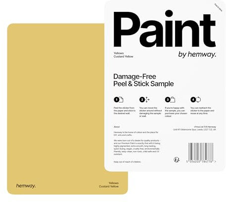Hemway - Peel & Stick Sample for Our Chalk Based Furniture Matt Paint - Custard Yellow | A5 Damage-Free, Accurate Colour Swatch | Test Our Chalky Matt Shabby Chic Finishes for Interior Decor