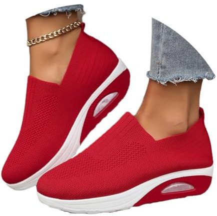 shownicer Basket Femme D'été Baskets À Enfiler en Mesh Sneaker Chaussures Orthopédiques Légères Chaussures De Course Marche À Plateforme Souple Casual Sneakers B Rouge 36