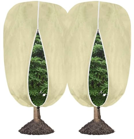 2Packs Large Winter Plant Frost Protection Covers-2x2M Garden Fleece Frost Protection for Plants with Zipper Drawstring, Rip Resistant Garden Plant Warming Fleece Jacket