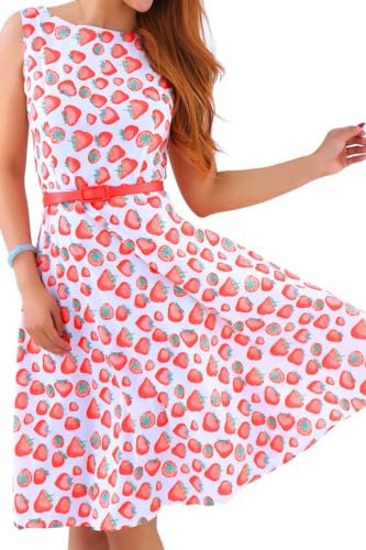 YMING Femme Robe Audrey Hepburn Robe Classique Vintage Robe de Cocktail Robe de Soirée Rose Fraise L/FR 40