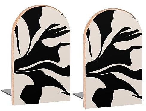 Einfache abstrakte schwarze Buchstützen, dekorative Holz-Buchstützen für Regale, Zimmer, Schreibtisch, Heimbüro, Buchstopper für Zeitschriften, Bücher, DVDs, 2 Stück
