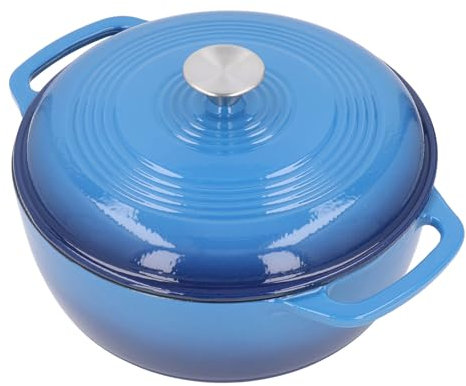 Horno Holandés Redondo de Hierro Fundido Esmaltado, Resistente a la Conservación del Calor, Doble Asa, Olla Redonda de Hierro Fundido con Tapa, Cacerola Antiadherente Resistente