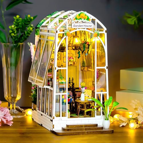 IXYHKB DIY Book Nook Kit, Puzzle en Bois 3D, Kit de Maison de Poupées Miniatures, Puzzle 3D Bois Serre Livres À Construire avec Lumière LED, Puzzle en Bois 3D Bookends Modèle pour Adultes Noël