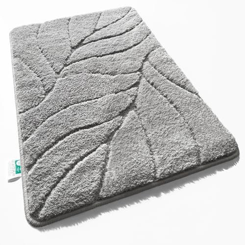 Floordirekt Badteppich - extra flauschig & schnelltrocknend - Badezimmerteppich mit rutschhemmender Rückseite - Badematte Duschvorleger (Maris) (Silber, 80 x 150 cm)