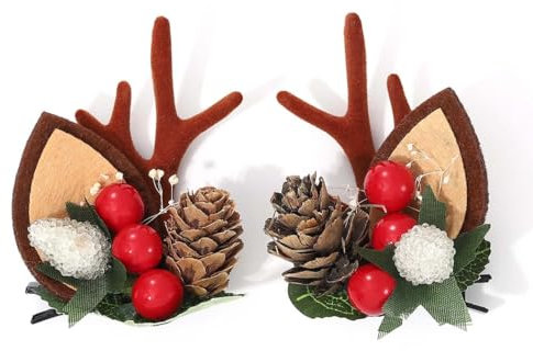 Zoestar Pinces à cheveux de Noël en bois de renne - Barrettes à cheveux de baies - Accessoire de cheveux pour femme (taille A, taille unique)