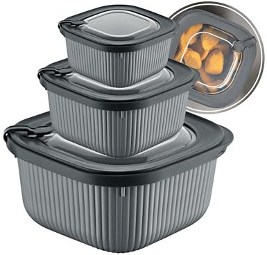 uandu Frischhaltedosen mit Deckel, Mikrowellen Geschirr 3er Set, Vorratsdosen Luftdicht Set, Meal Prep Boxen, BPA- Freie Plastikbox mit Deckel